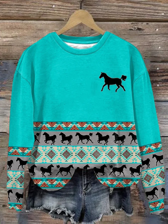 Retro Printed Crew Neck Sweatshirt