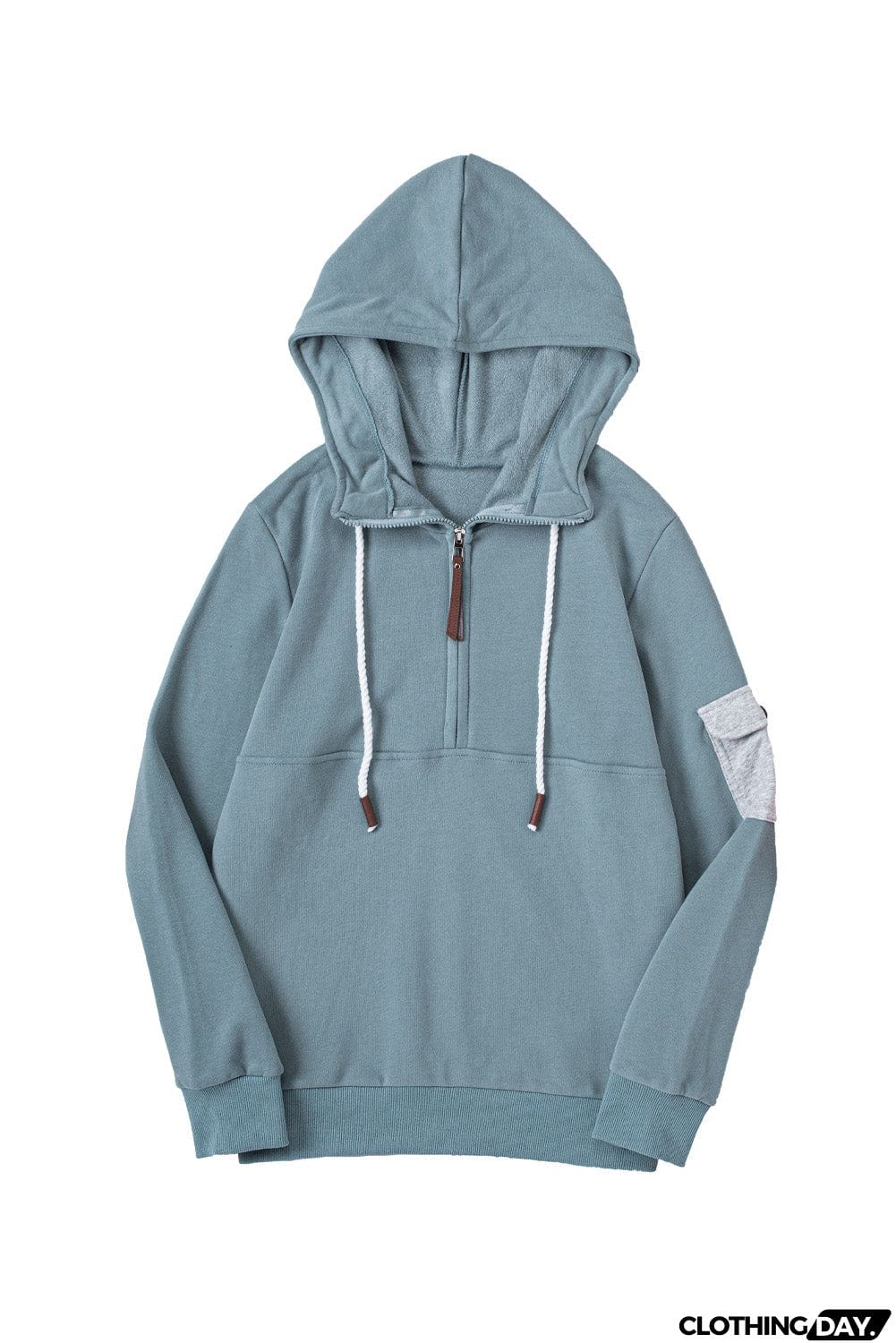 Half Zip Colorblock Pocket Patchwork Long Sleeve Hoodie