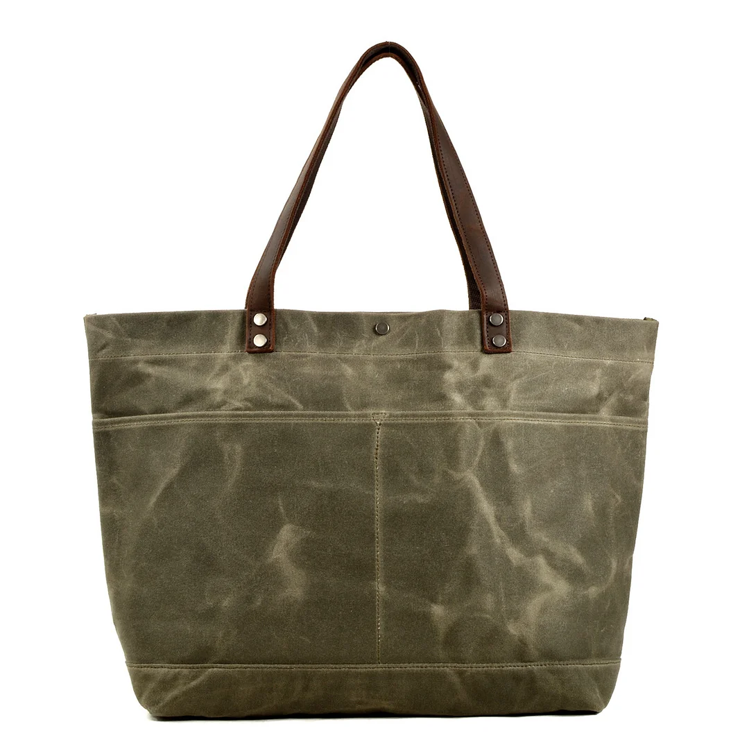 Oil Waxed Canvas Tote Bag, Women Shoulder Bag With Leather, Diaper Bag, Handbag