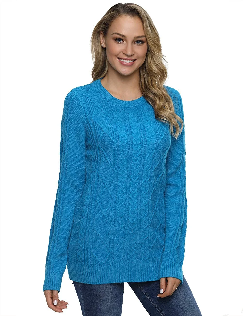 Women's Sweater Crewneck Cable Knit Long Sleeve Pullover Tops