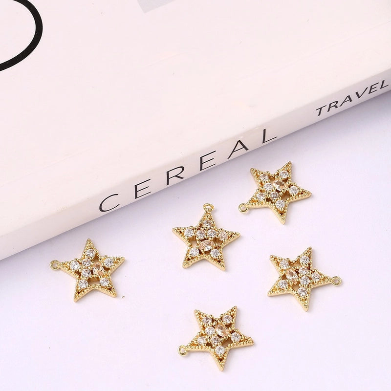 5 PCS/Package 15*25mm Metal Zircon Star Leaves Flower Jewelry Accessories Pendant