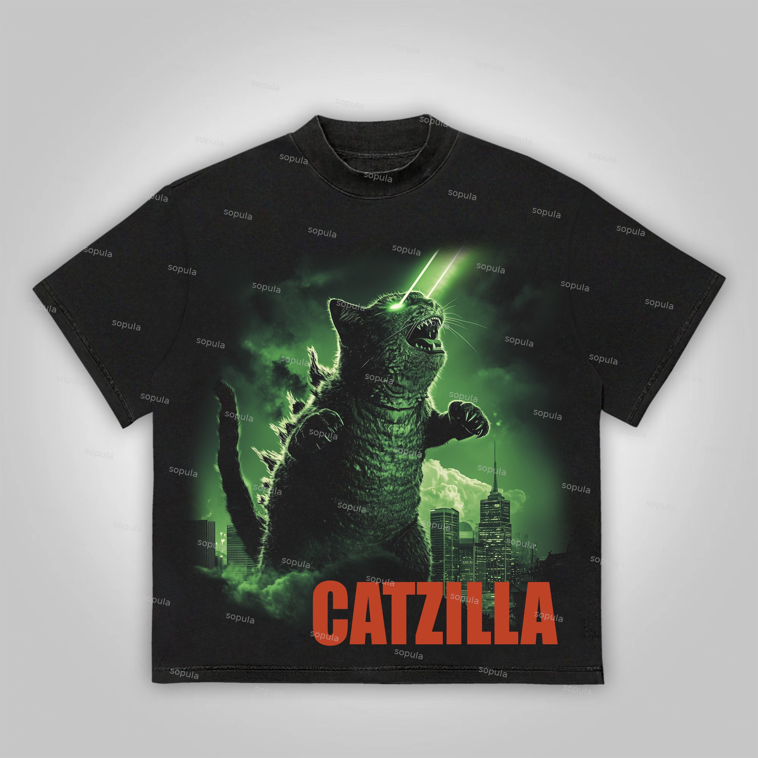 Sopula Forget Godzilla Catzilla Is Coming For Your City Cotton T-Shirt