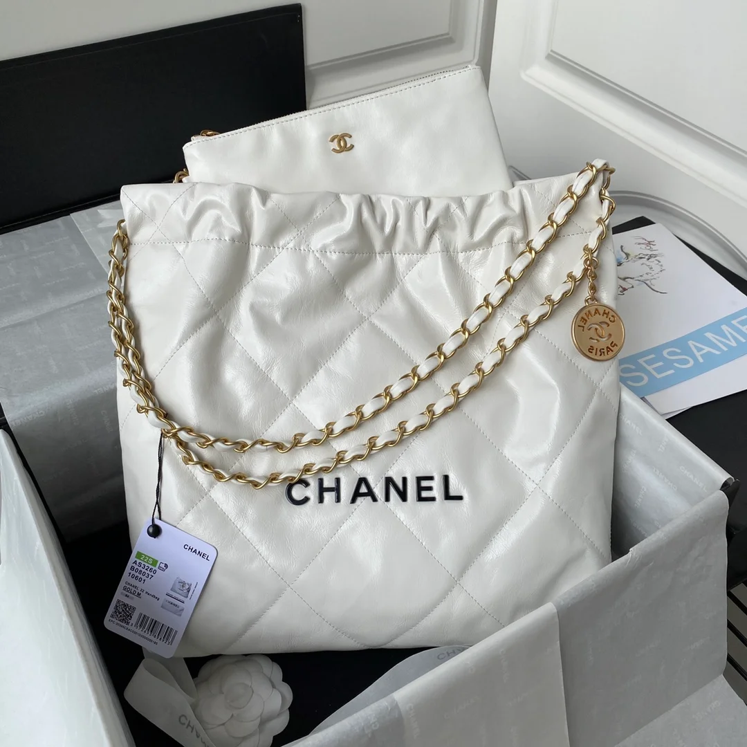 Chanel 22手袋 正品尾皮 白銀 中號 42cm