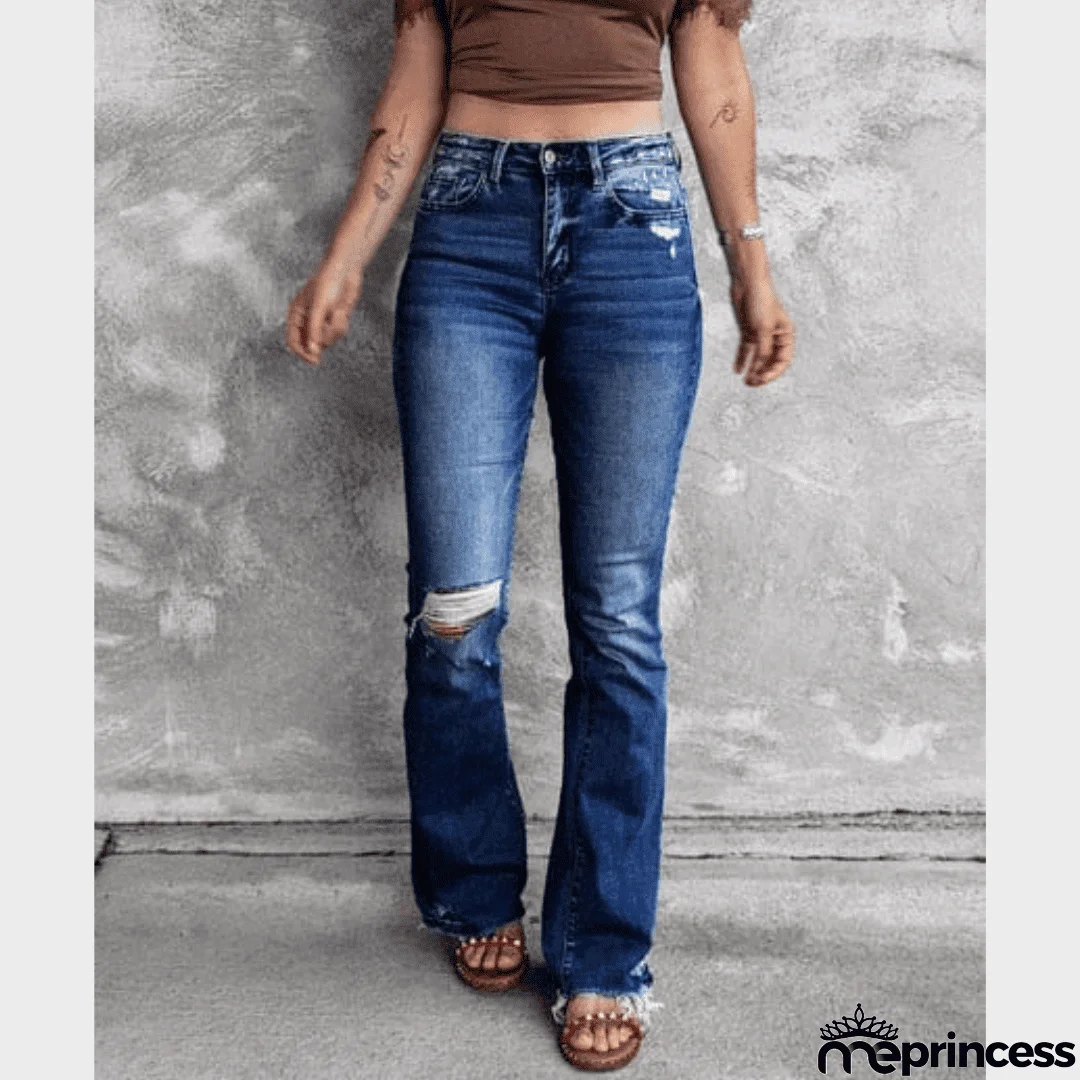 High Waist Ripped Flare Leg Denim Jeans