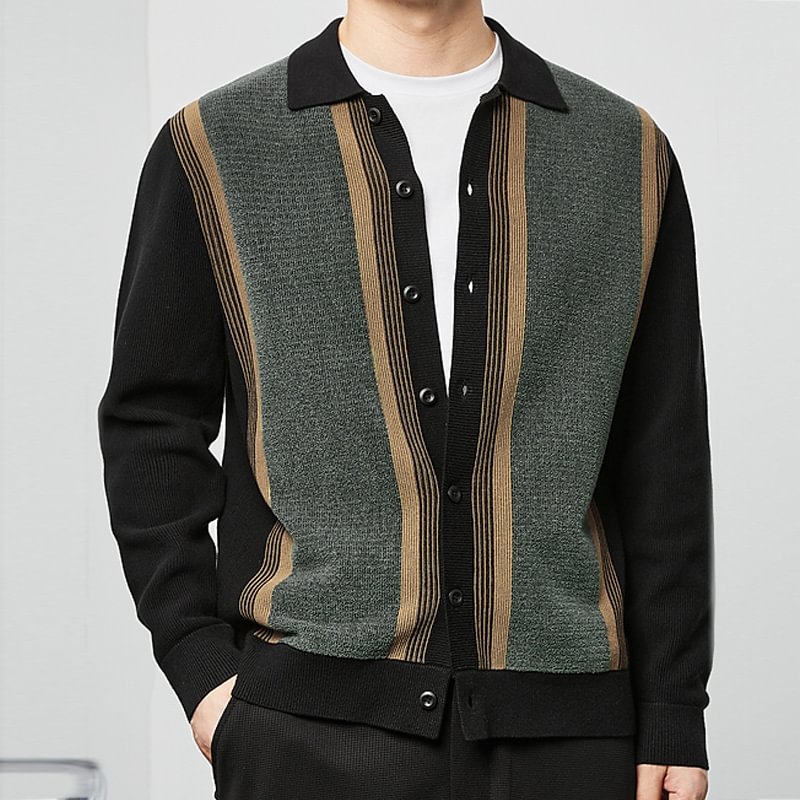 [Lowest Price]Fashion Lapel Hit Color Casual Long-sleeved Cardigan