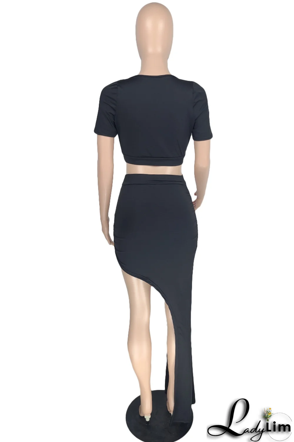 Light Blue Sexy Solid Split Joint V Neck Short Sleeve Two Pieces