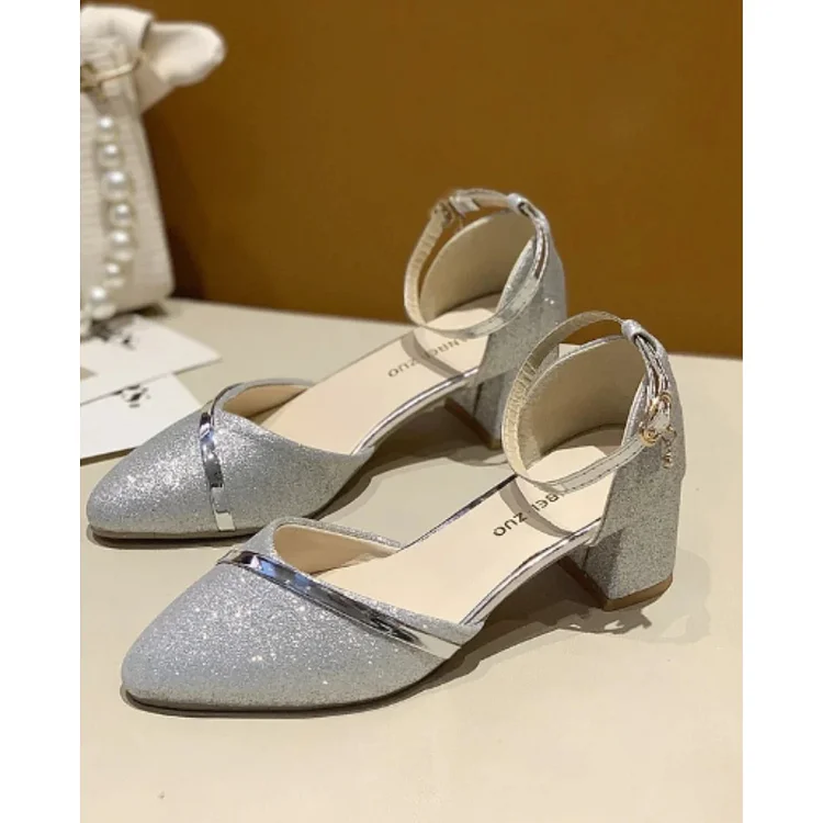 Women's Elegant Wedding Guest Block Heel Sandals | Ankle Strap