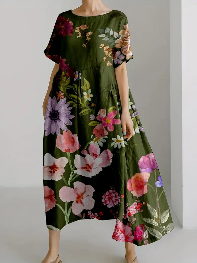 Ladies Botanical Floral Design Casual Loose Dress