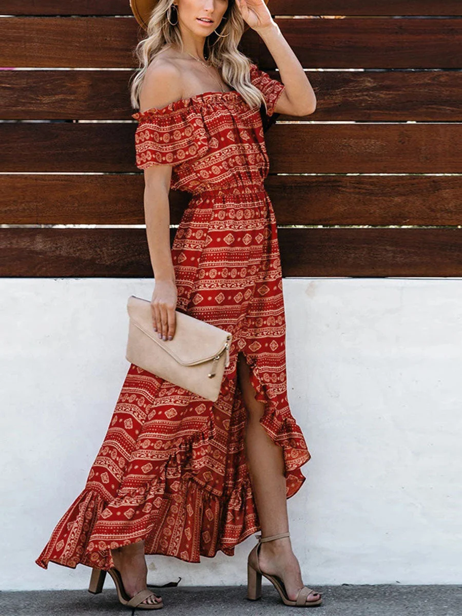 Ethic Off Shoulder High-low Floral Maxi Dress