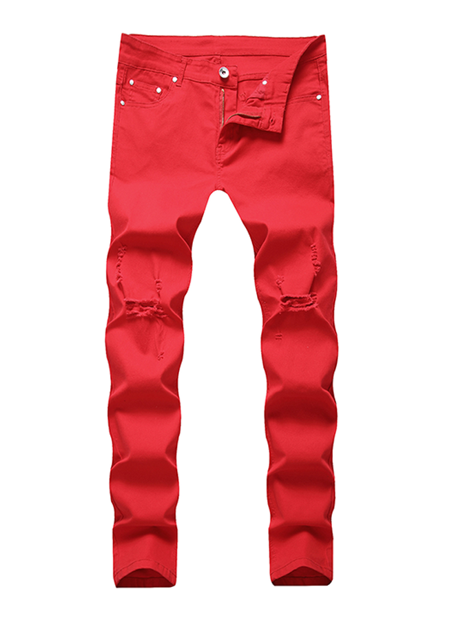 Men's Stylish Red Ripped Jeans