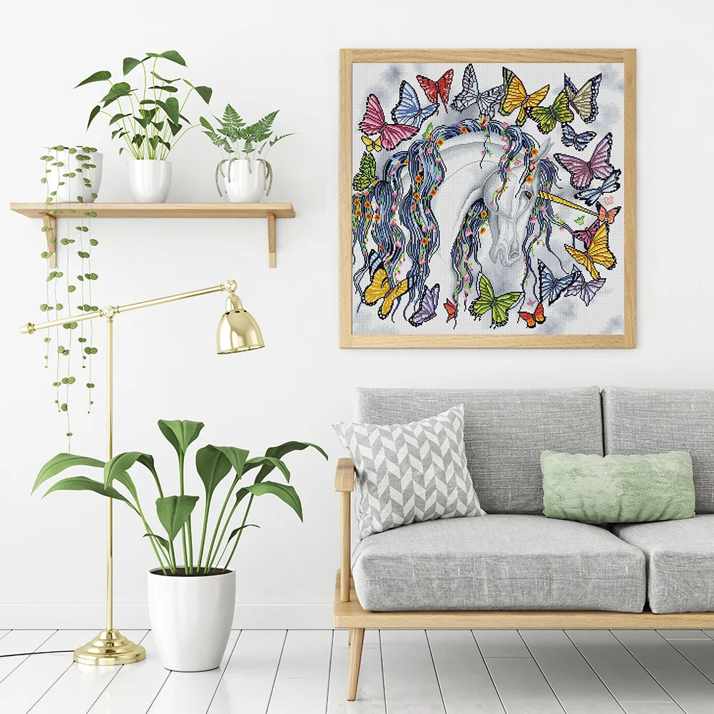 DIY Stamped Cross Stitch 11CT Full Embroidery 40*40cm - Unicorns And Butterflies