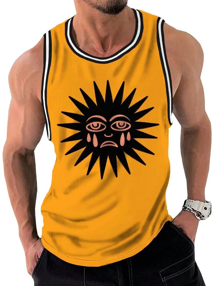 Sad Face Print Casual Round Neck Tank Top