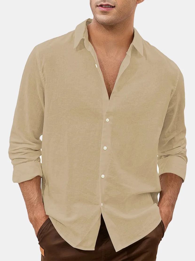 Men's Daily Simple Solid Color Comfortable Long Sleeve Shirt PLUSCLOTHESMAN