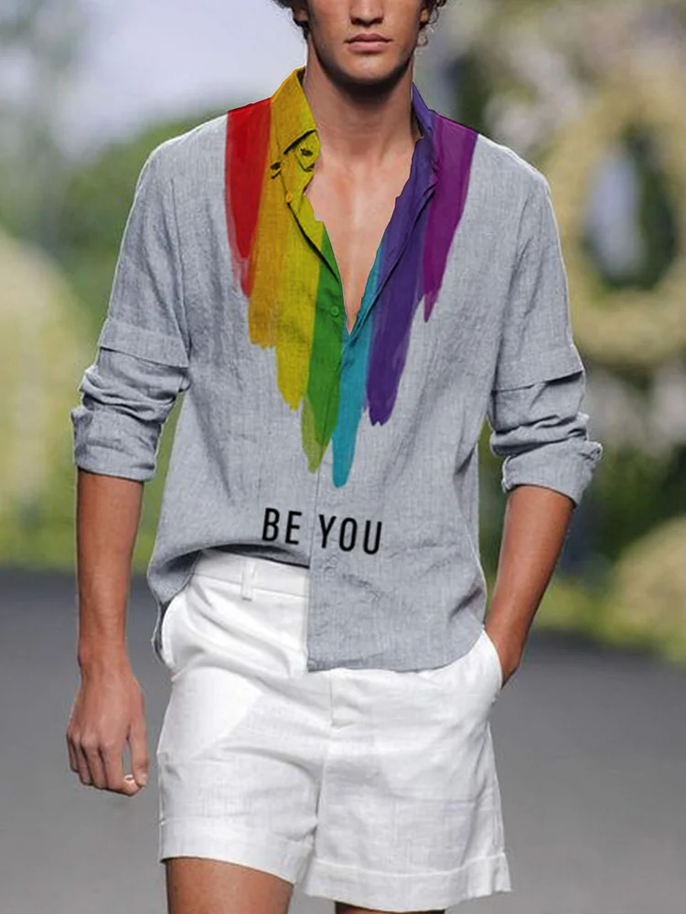 Pre-sale Men's casual shirt rainbow print shirt