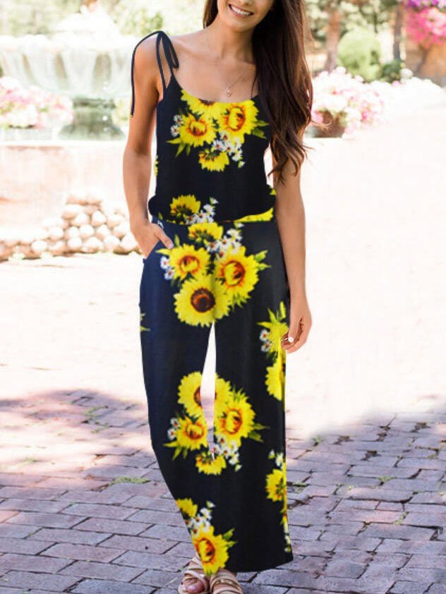Floral Casual Printed Cold Shoulder One-Pieces