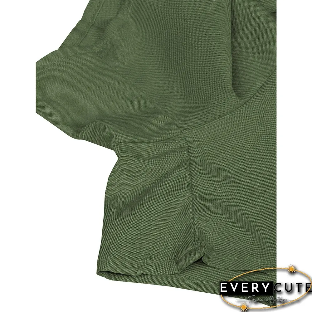 Green Ruffle Hem Tie Waist Wide Leg Culotte