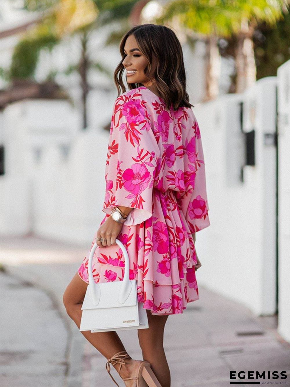 Fashionable Printed Wave Sleeve Dress for Women | EGEMISS