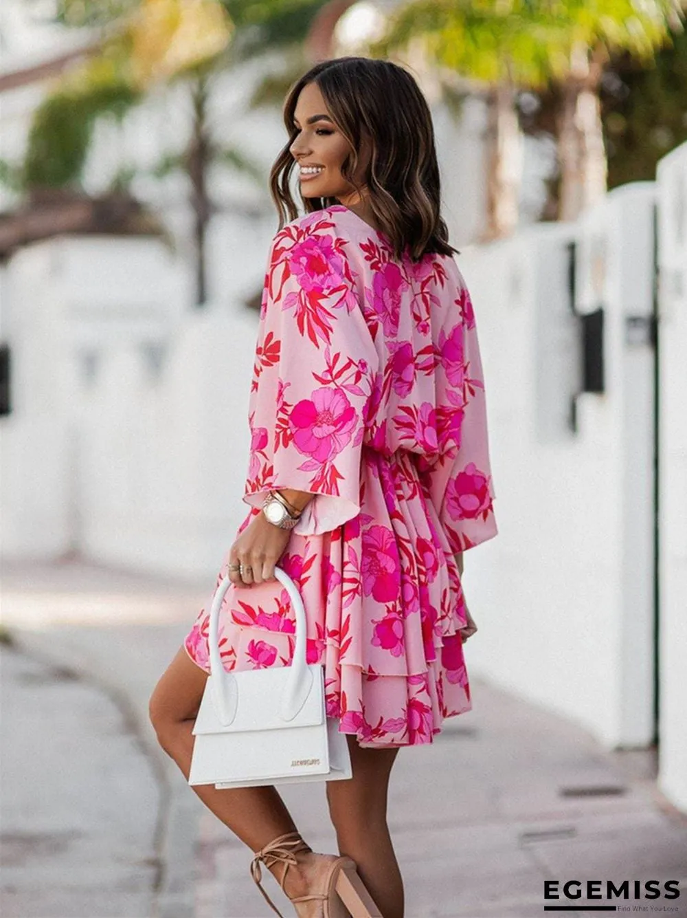 Fashionable Printed Wave Sleeve Dress for Women | EGEMISS