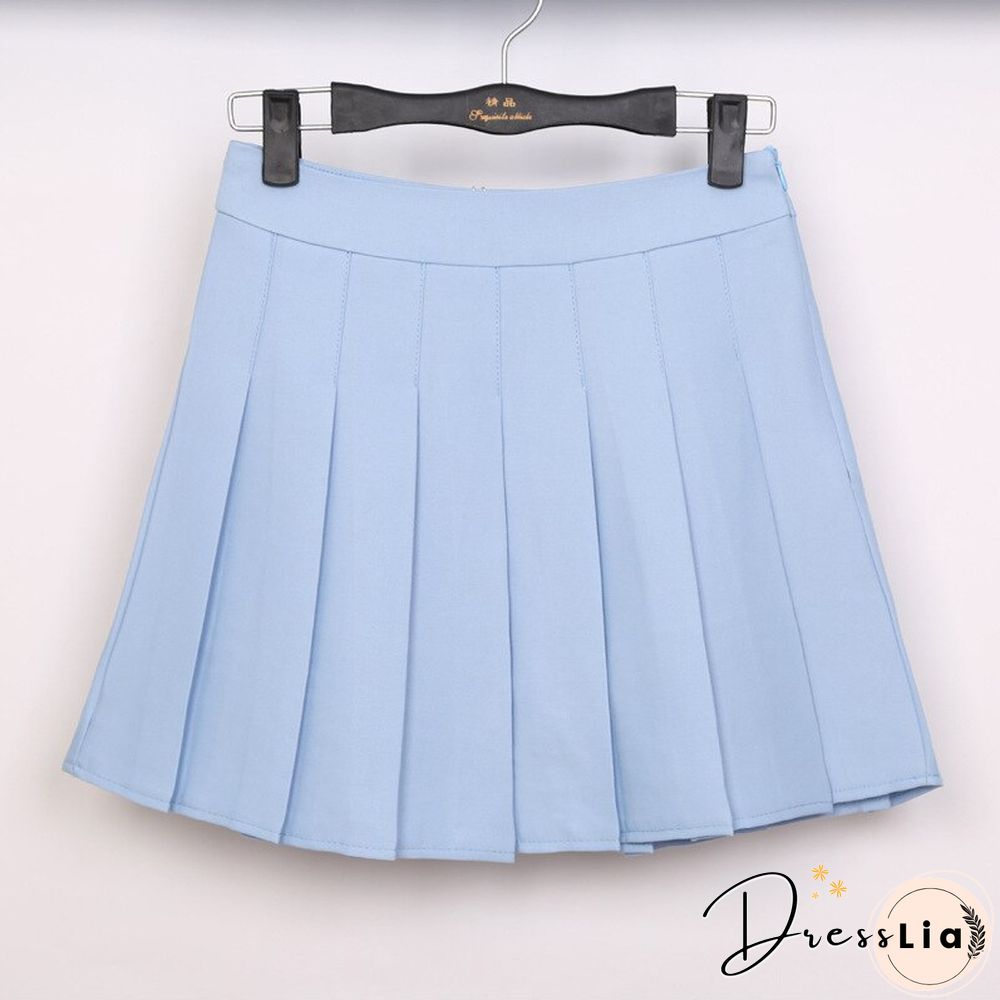 New Spring High Waist Ball Pleated Skirts Harajuku Denim Skirts Solid A-line Sailor Skirt Japanese School Uniform