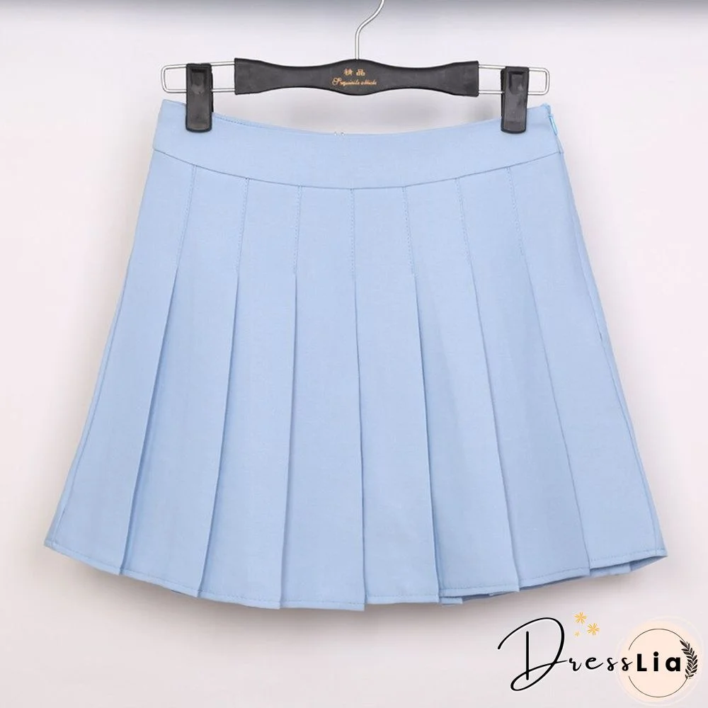 New Spring High Waist Ball Pleated Skirts Harajuku Denim Skirts Solid A-line Sailor Skirt Japanese School Uniform