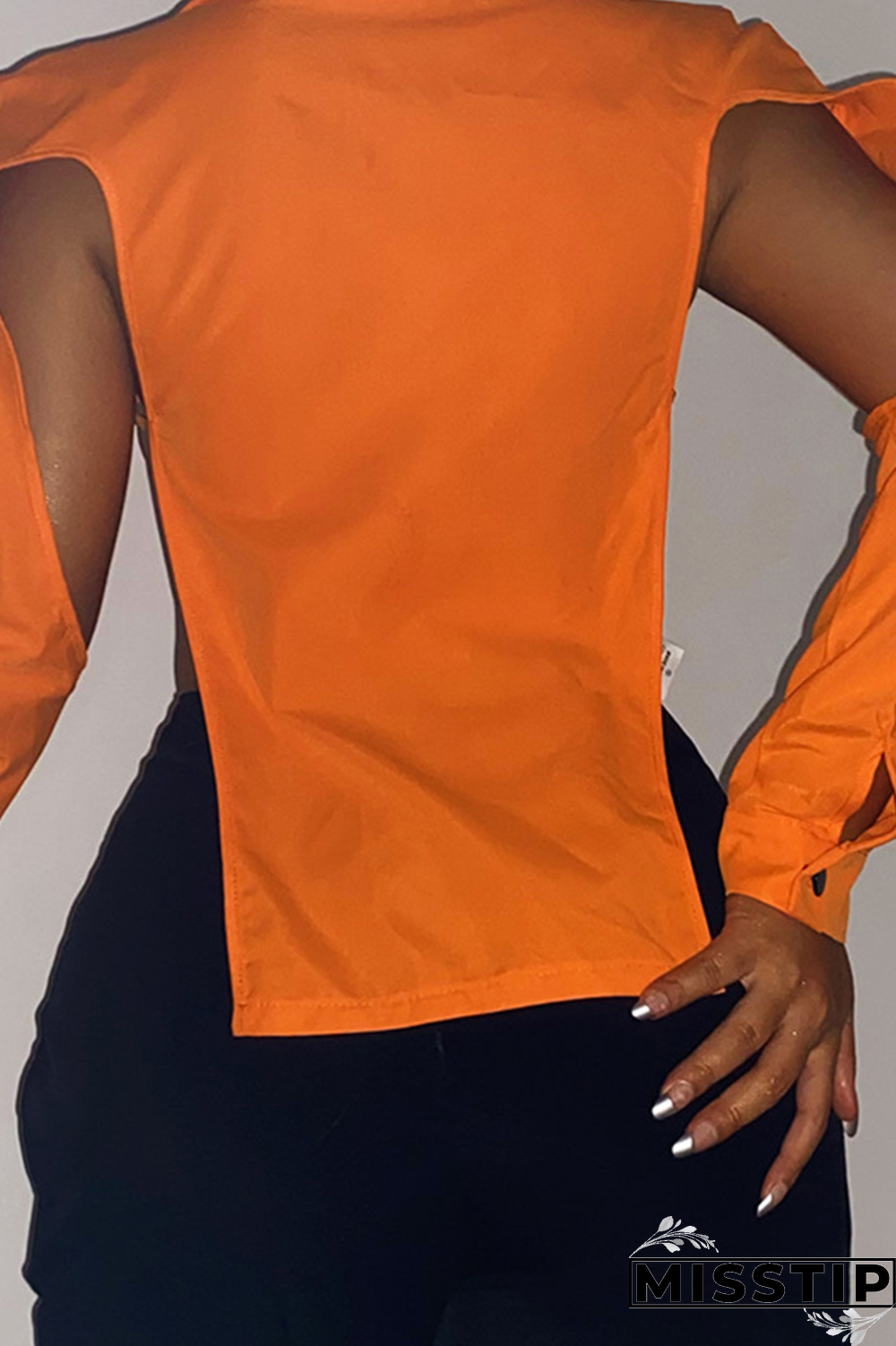 Grey Sexy Solid Hollowed Out Turndown Collar Tops