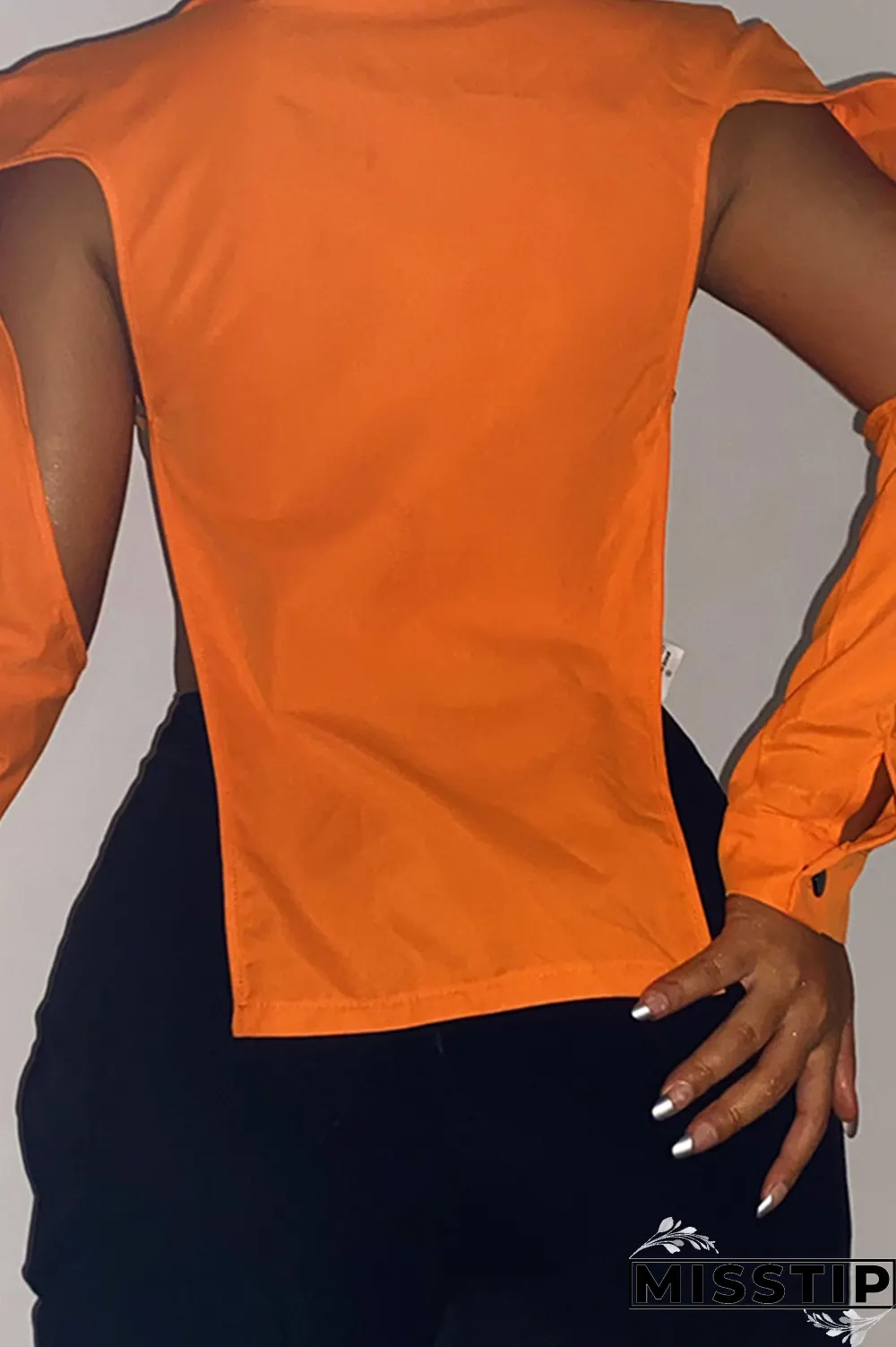 Grey Sexy Solid Hollowed Out Turndown Collar Tops
