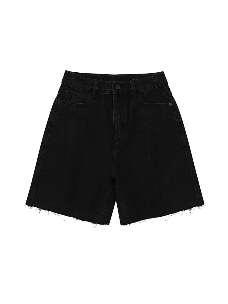 Jean Shorts Women Summer Button Knee-length Wide-leg Loose Korean Style Casual Female Office BF Streetwear Fashion Denim Shorts