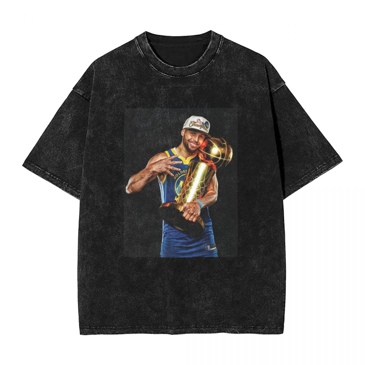 Golden State Warriors Stephen Curry 2022 Champion Trophy Washed Oversized Vintage Men's T-Shirt
