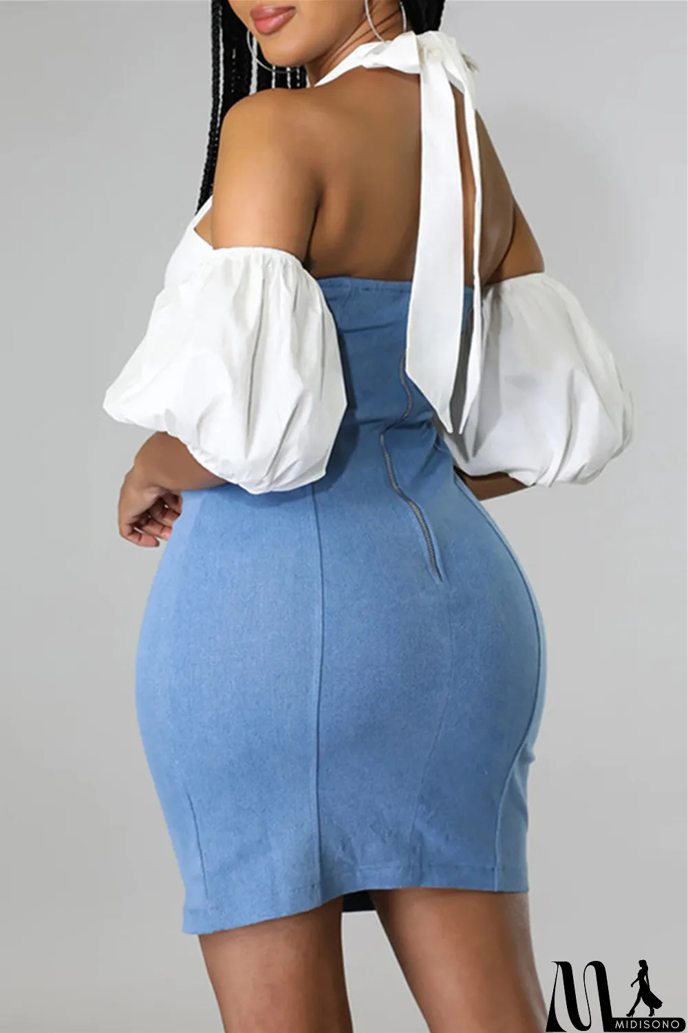 MidiSono - Black Fashion Sexy Casual Solid Bandage Split Joint Backless Short Sleeve Dress