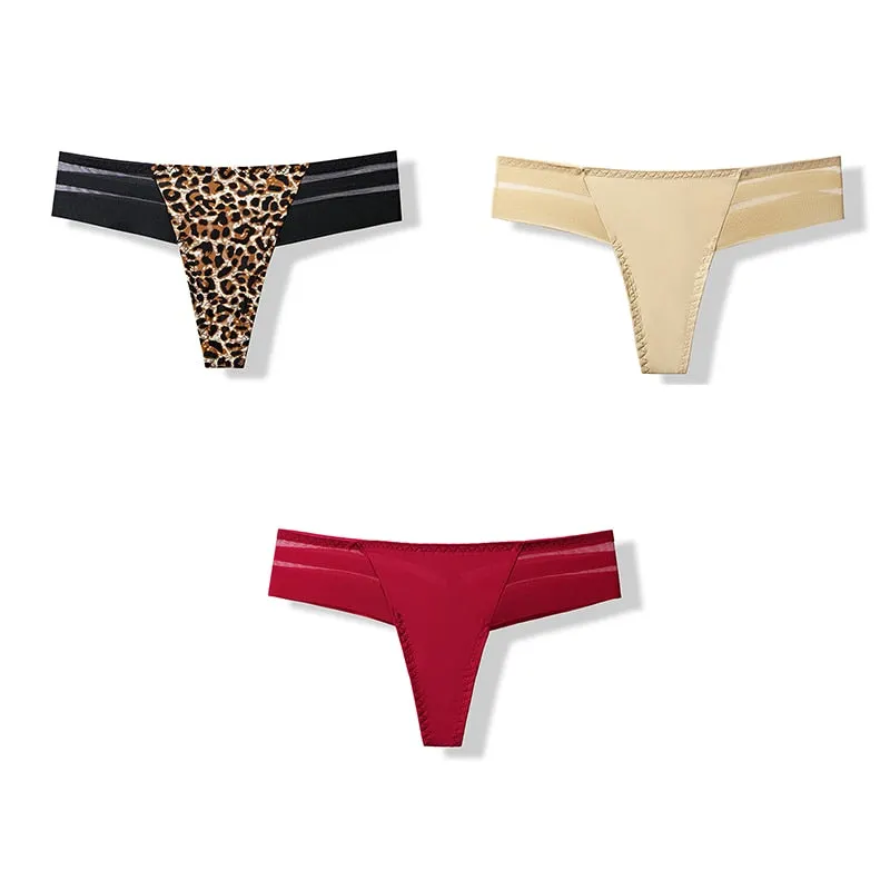 3 pcs Women's Panties Underwear Thongs Sexy Lingerie Seamless Sports Female Tanga For Woman Ice Silk Seamless Panties For Women