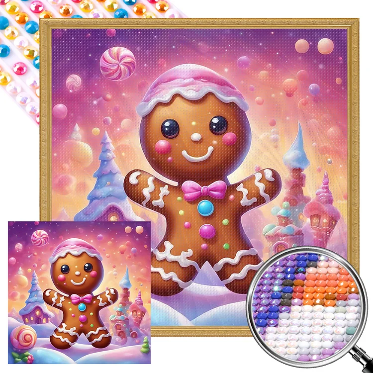 Partial AB Drill - Full Round Diamond Painting - Ginger Cookies And Candy House 40*40CM