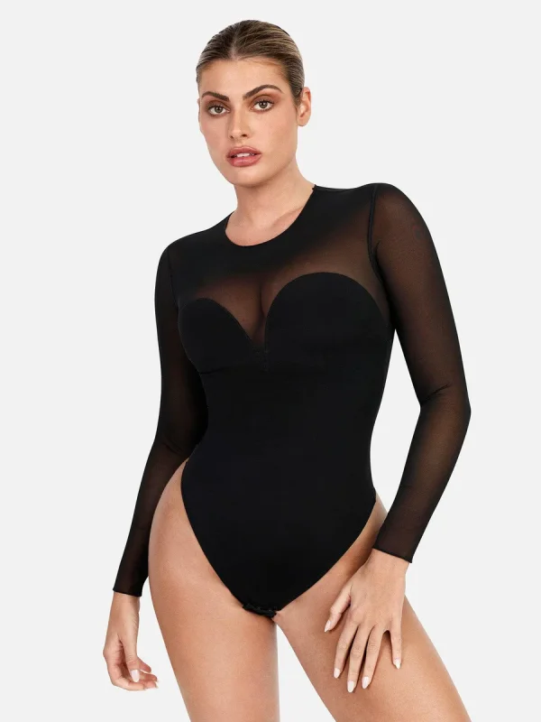 Sexy Mesh Long Sleeve Bodysuit
