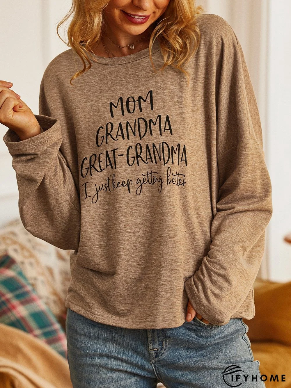 Casual Text Letters Crew Neck Loose Sweatshirt | IFYHOME