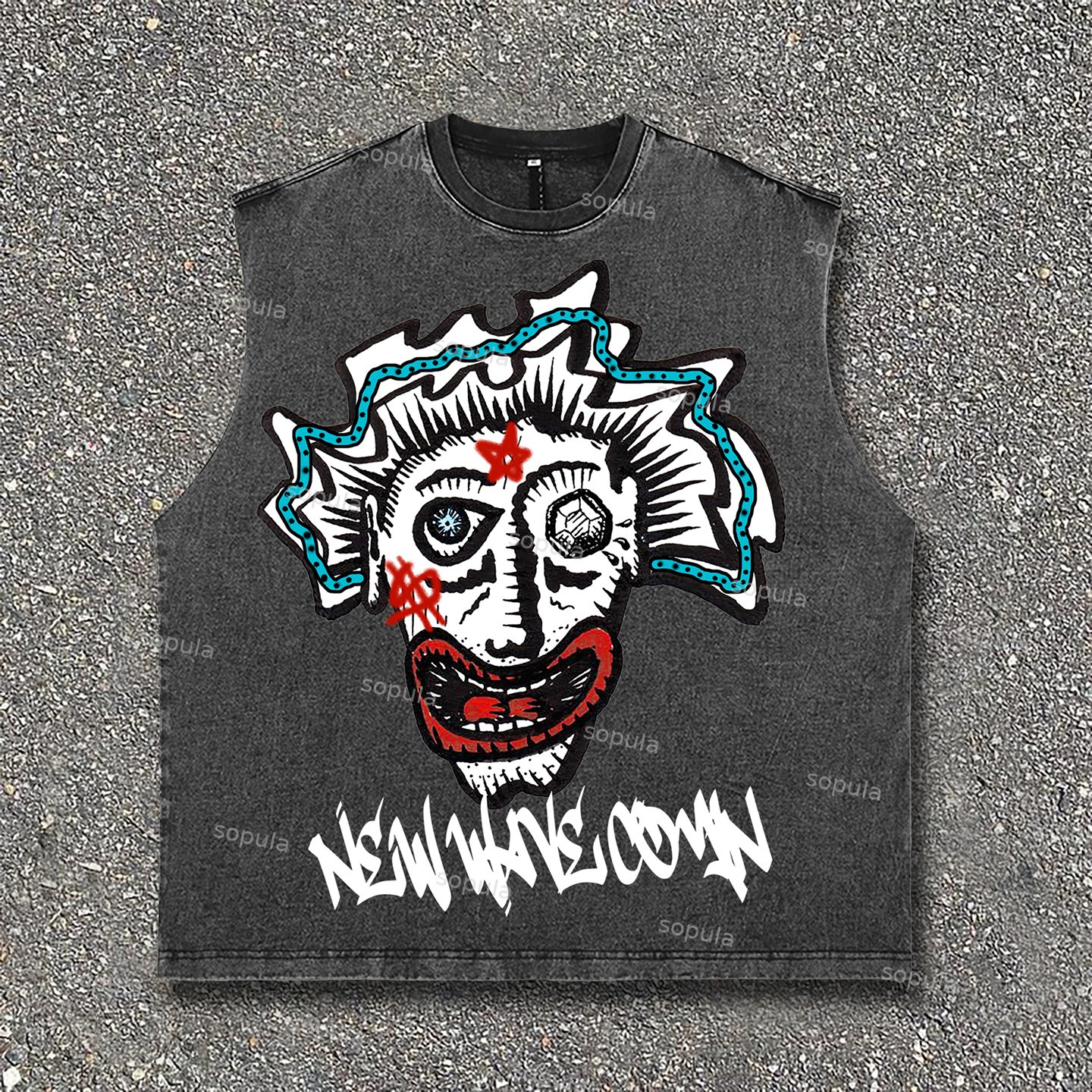 Men's Retro Street Graphic Washed Sleeveless Tank Top - SOPULA