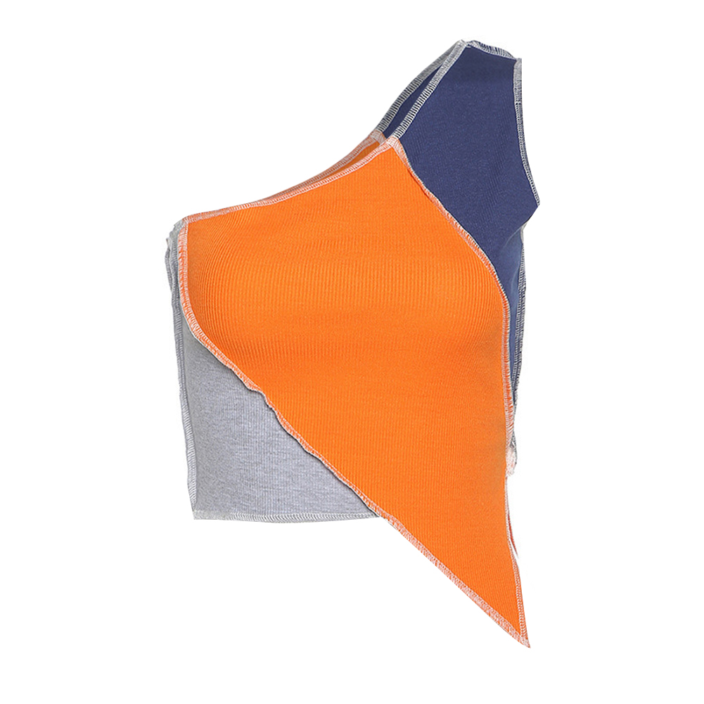 

Off Shoulder Splicing Club Irregular Vest, Orange, 501 Original