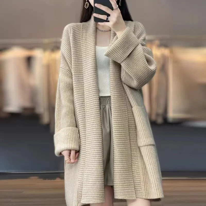 Uveng Uveng Long-Sleeved Sweater Coat Women Thicken Medium Long Chryse-Infrepeed Loose Lazy Knitted Shirt