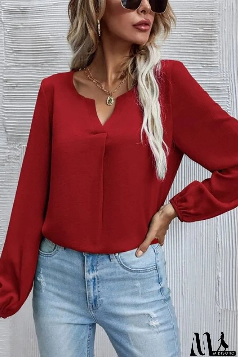 MidiSono - V Neck Long Sleeve Blouse