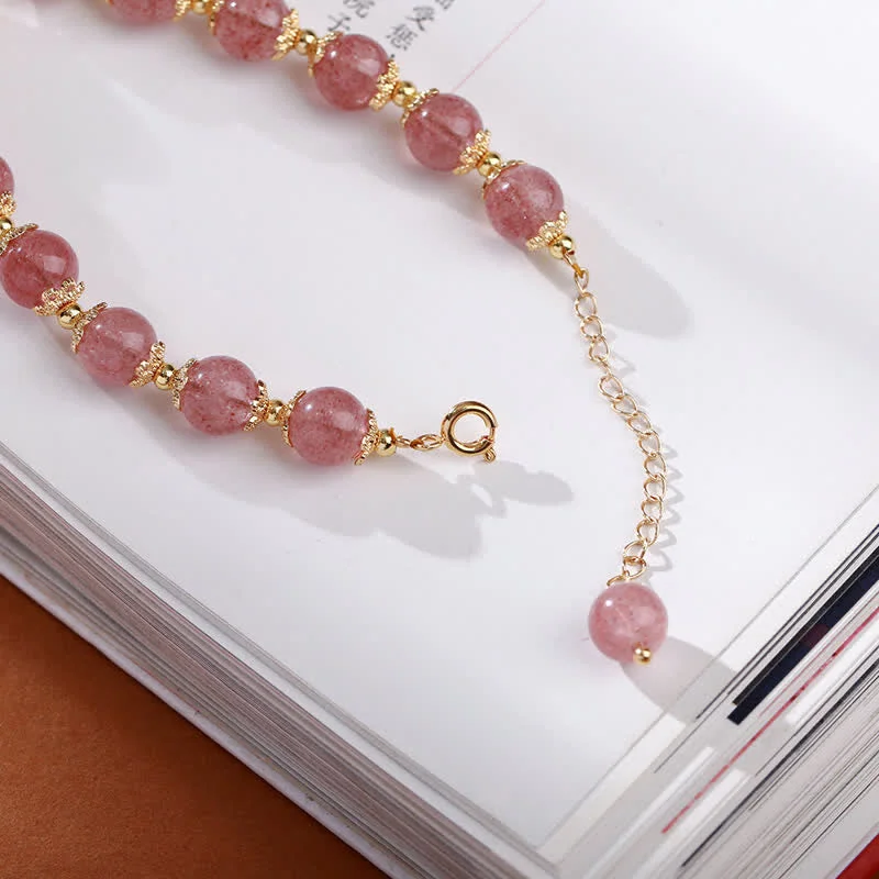 925 Sterling Silver Strawberry Quartz Year of the Rabbit Hetian Jade Moonstone Healing Bracelet