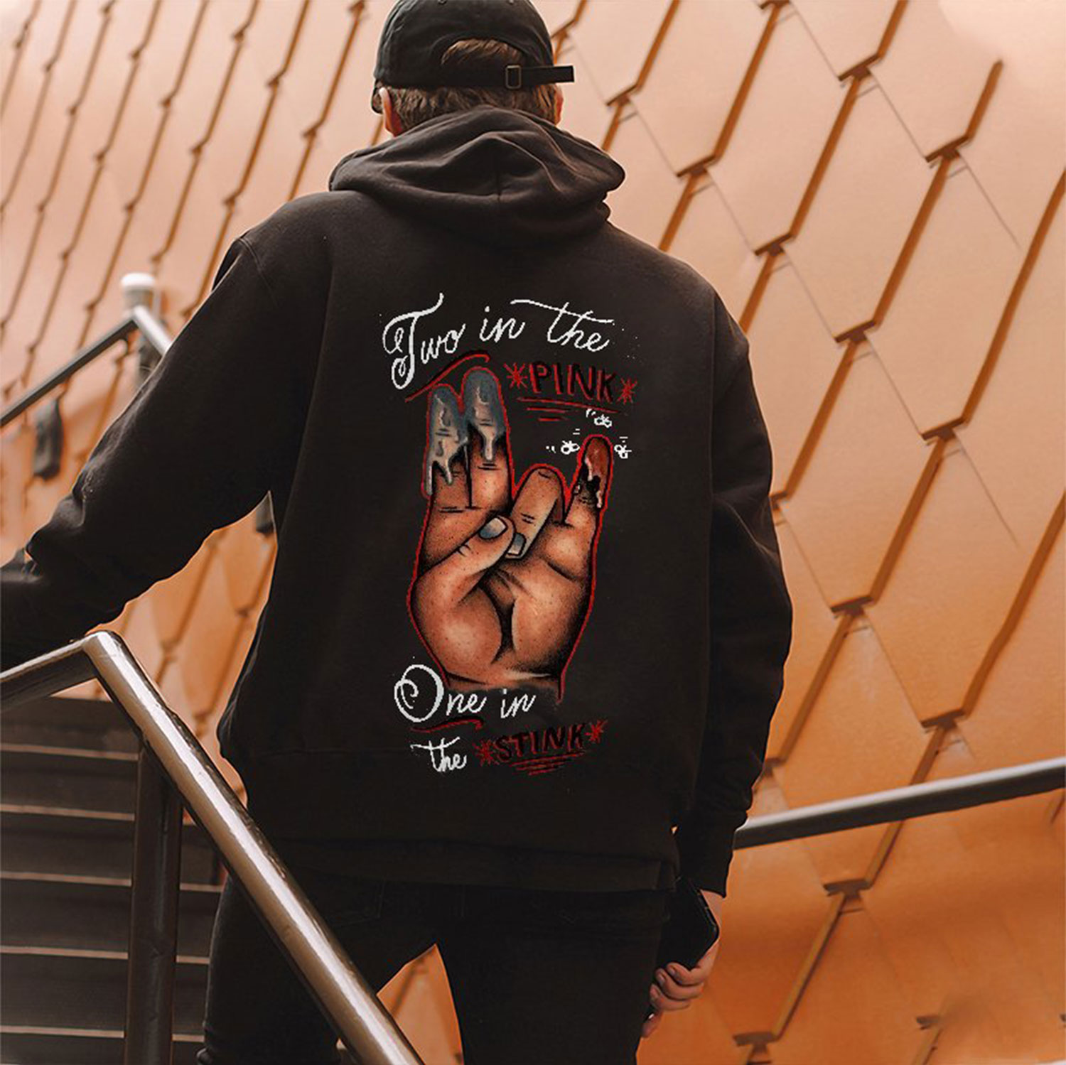 TWO IN THE PINK, ONE IN THE STINK Graphic Black Print Hoodie