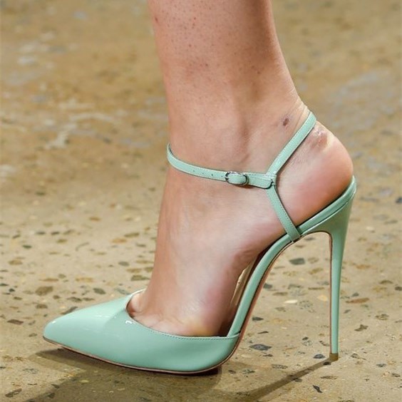 Mint Green Stiletto Heels Patent Leather Pointed Toe Elegant Pumps