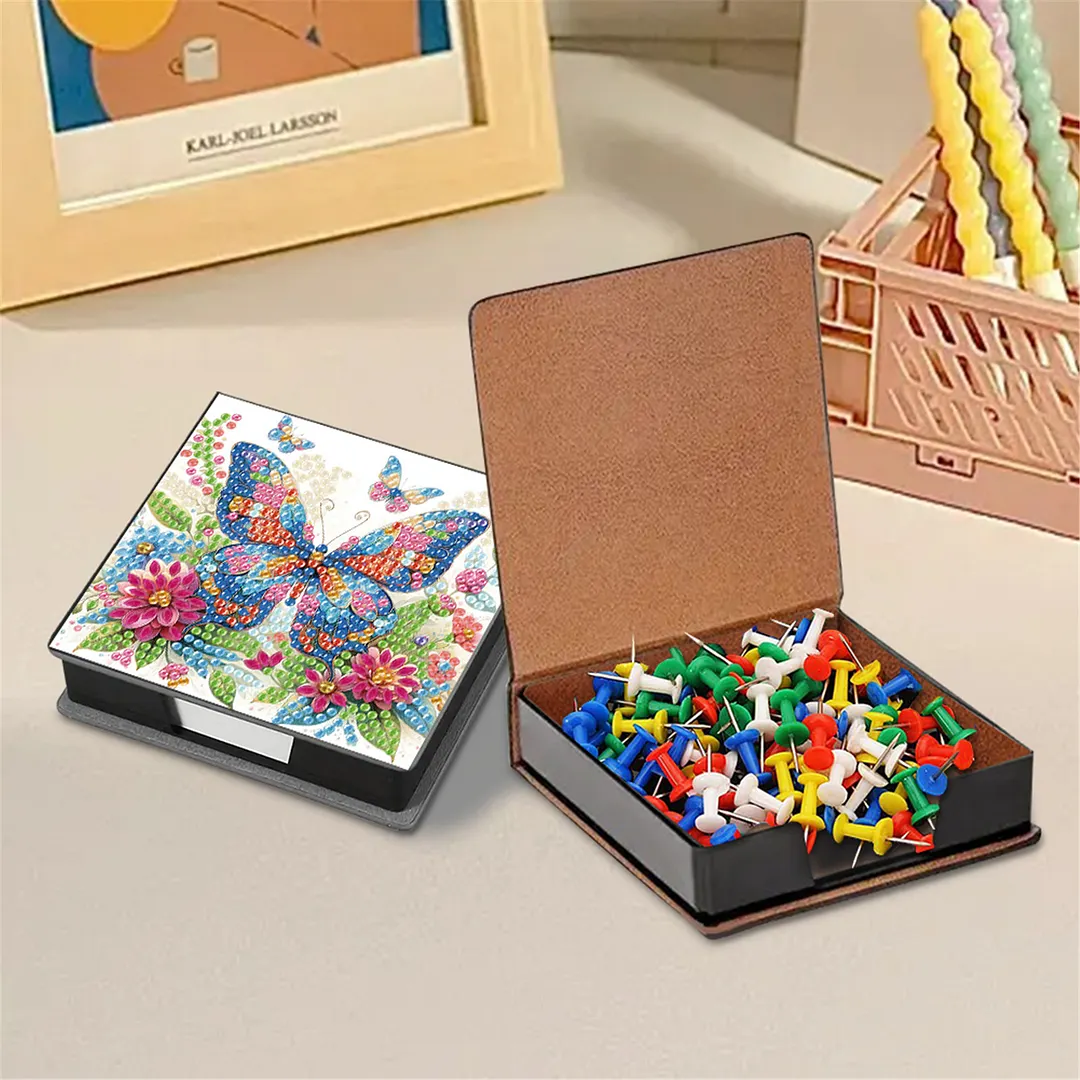 5D Butterfly DIY PU Diamond Painting Notecard Box with 160 Sheets Paper Holder