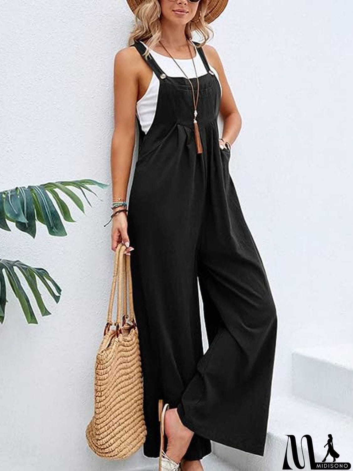 MidiSono - Full Size Wide Leg Overalls with Pockets