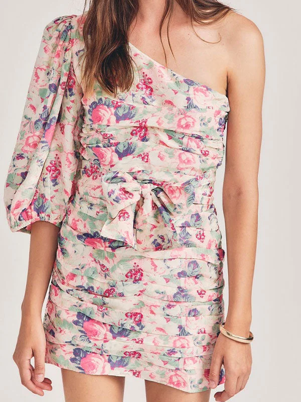 One shoulder floral dress