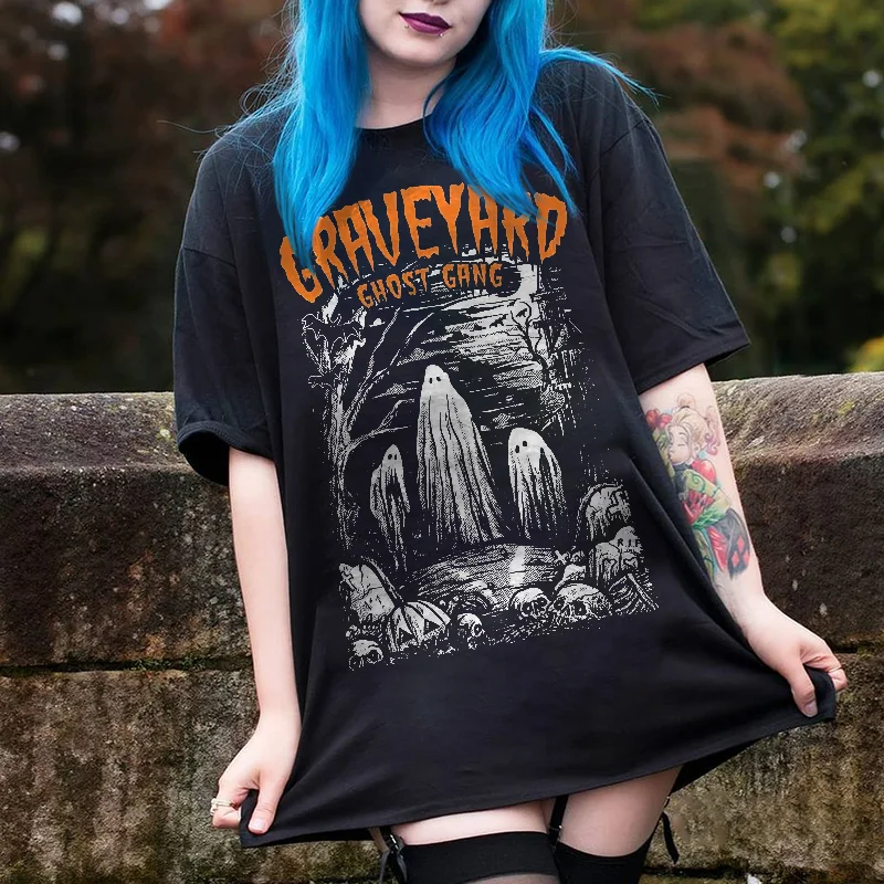 Graveyard Ghost Gang Printed Women Comfortable T-shirt -  