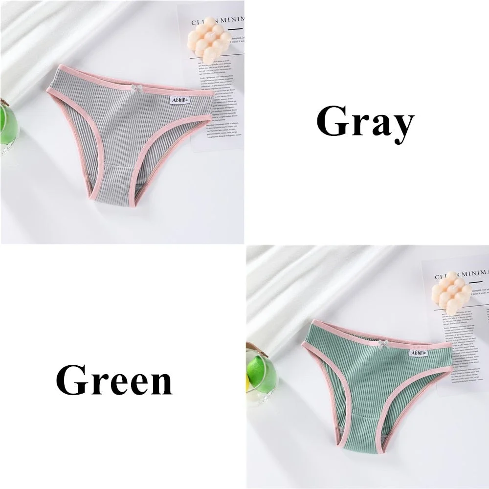 Abbille Women's Cotton Panties Soft Striped Patchwork Women Underpants Solid Girls Briefs Sexy Female Lingerie Comfort Underwear