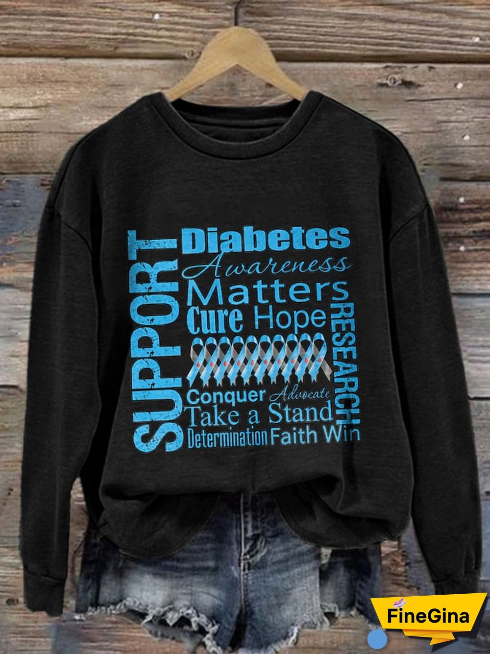 Women's Casual Diabetes Awareness Print Long Sleeve Sweatshirt