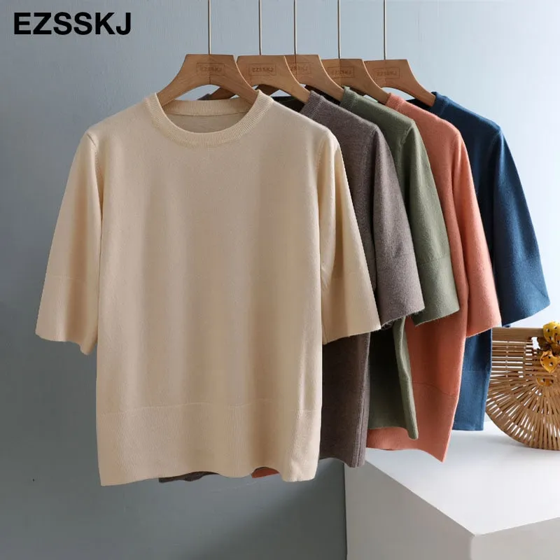 chic Autumn winter loose thick Sweater Pullovers Women half Sleeve casual 2020  o-neck warm basic Sweater knit Jumpers top