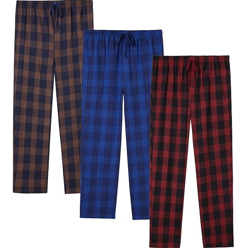 JupiterSecret Mens Pajama Pants Set Cotton Plaid Sleep & Lounge Pants, PJ Bottoms with Pockets and Button Fly（B）