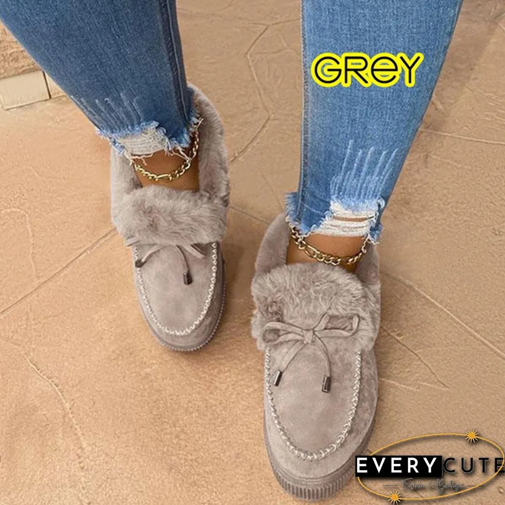Fashion Womens Bowknot Suede Faux Fur Moccasin Shoes Casual Warm Comfortable Lightweight