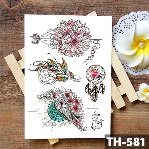 Flower Totem Dream Catcher Butterfly Moon Temporary Tattoo Sticker Pendant Doll Watercolor Tattoos Body Art Fake Tatoo